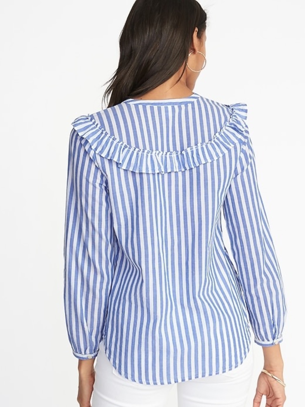 Old Navy Relaxed Ruffle-Trim Striped Button-Front Top - Picture 2 of 11